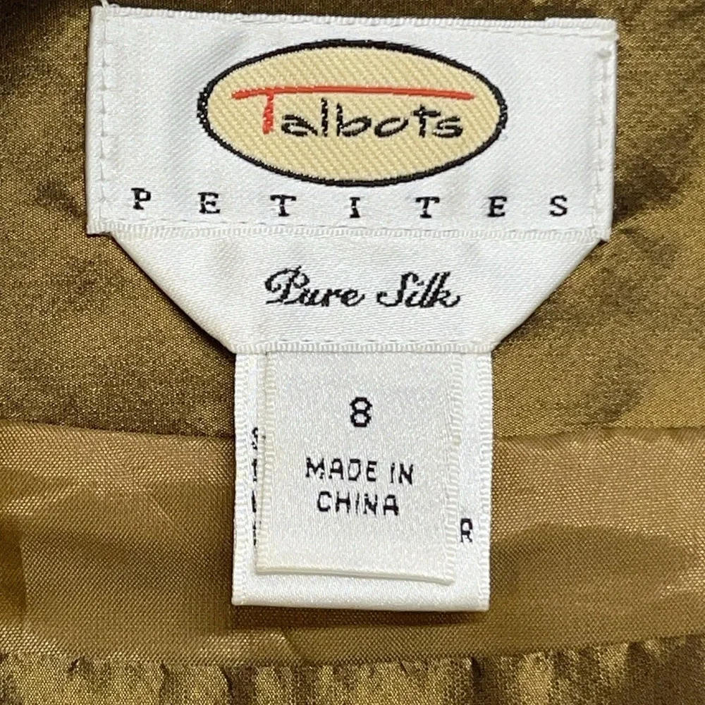 Talbots Petites Pure 100% Silk A-Line Midi Skirt Pleated Lined Champagne Gold‎ 8